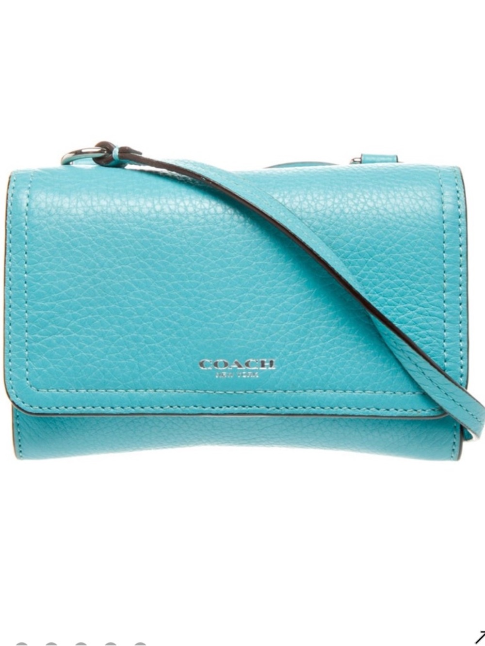 COACH Anna Robin’s Egg Blue Pebbled Leather Foldover Crossbody Bag.